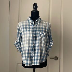 Blue and white checkered blouse
